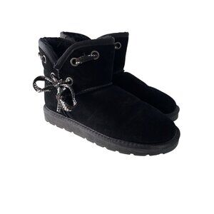 Gooce Balade Suede Leather Fashion Boot Sz 7 Sheepskin  Wool Black Comfort Warm